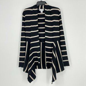 Carmen Marc Valvo Sweater Women's Sz S Cardigan Waterfall Drape Striped Black